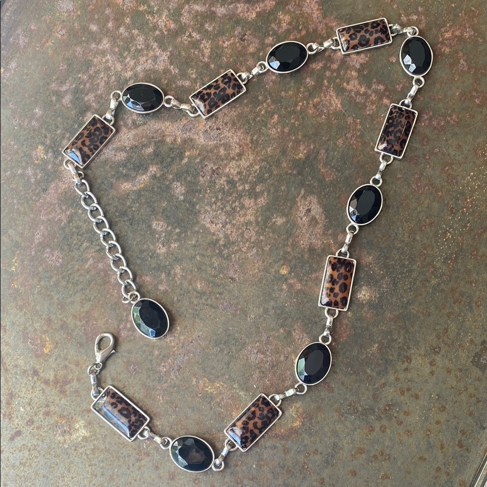 Silver Link Belt with Black and Animal Print Charm Links